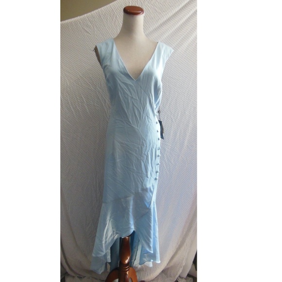 NEW Adrianna Papell SKYWAY BLUE Side BUTTON DETAIL V-Neck HIGH LOW Dress GOWN 16 - Picture 4 of 16